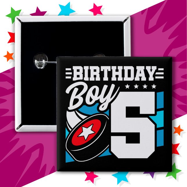 5 års gammalt Hockey Party-tema 5:e födelsedagstjo Knapp (Skapare uppladdad)