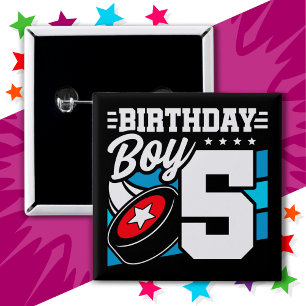 5 års gammalt Hockey Party-tema 5:e födelsedagstjo Knapp