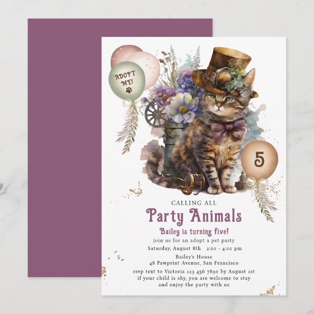 5-års Steampunk-Klottunge-adoptivfest Inbjudningar (Fram/baksida)