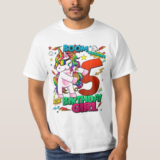 5 års Tecknader för födelsedagstid Unicorn T Shirt (Framsida)