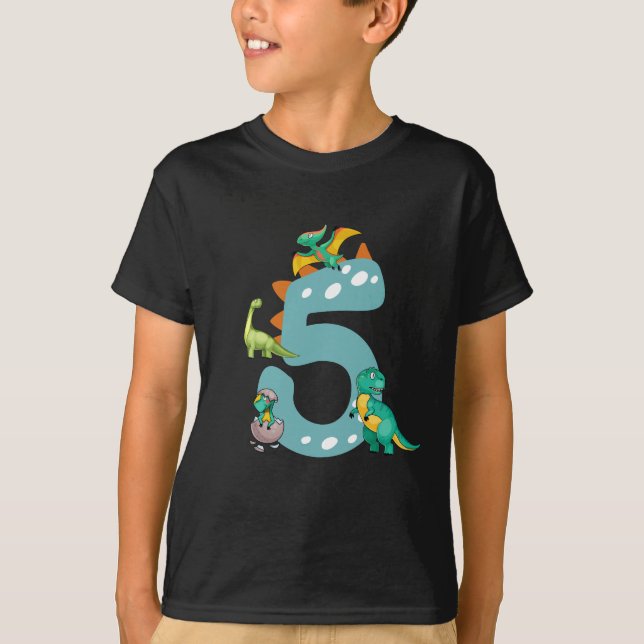 5-årsdagars pojke Dinosaur Trex Dino 5 år T Shirt (Framsida)