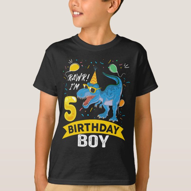 5-årsdagen Gift Boy T Rex Dinosaur 5 år gammal T Shirt (Framsida)