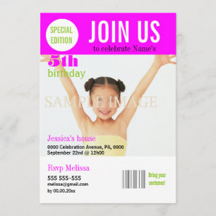 5-årsdagen rosa tjejer PERSONALIZE Inbjudningar
