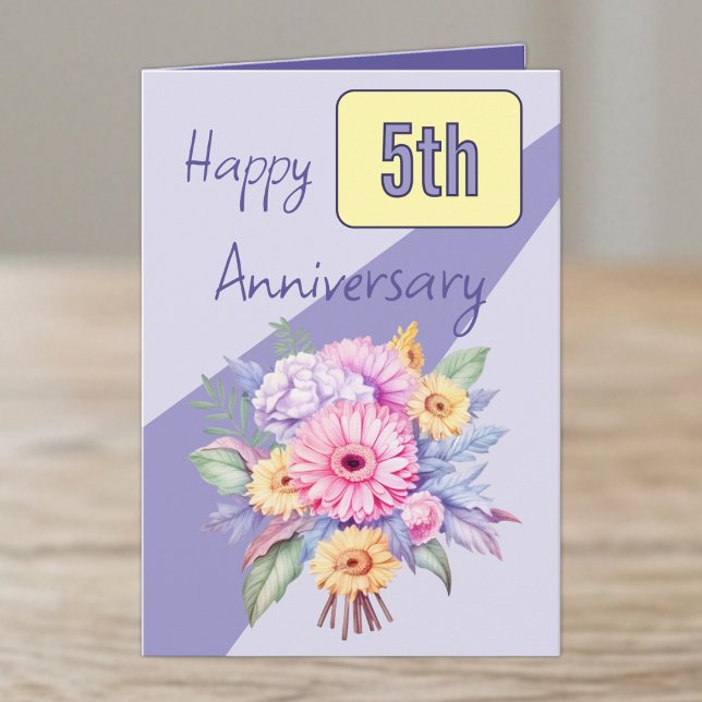 5-årsjubileum gerbera blommor lila kort (Skapare uppladdad)