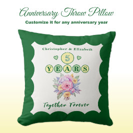 5-årsjubileum namn gerbera blommor grön kudde