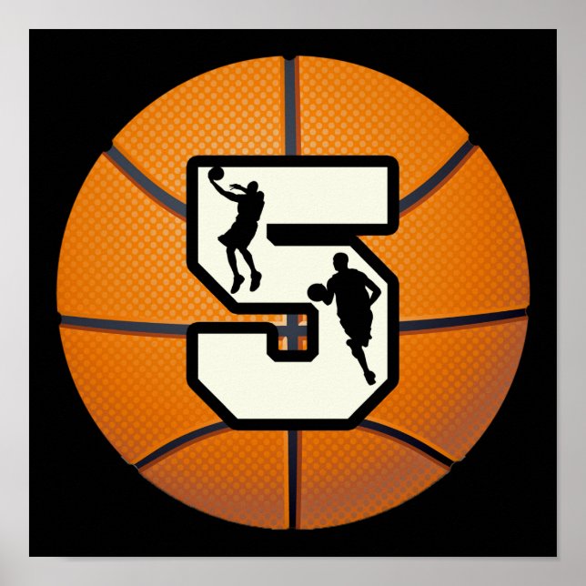 5 basketboll och spelare poster (Framsidan)