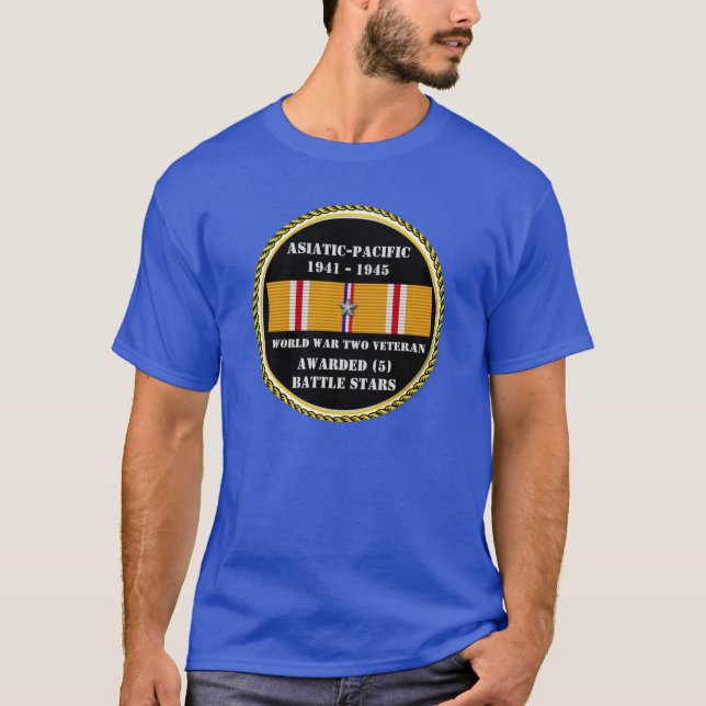 5 BATTLE STARS WWII TEE SHIRT (Framsida)