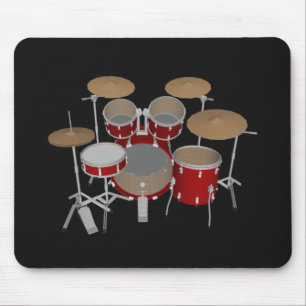 5 Biet trumset - Red Drums - Black Mousepad Musmatta