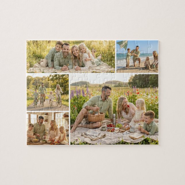 5 Bildcollage Personlig Anpassad Pussel (Horisontell)