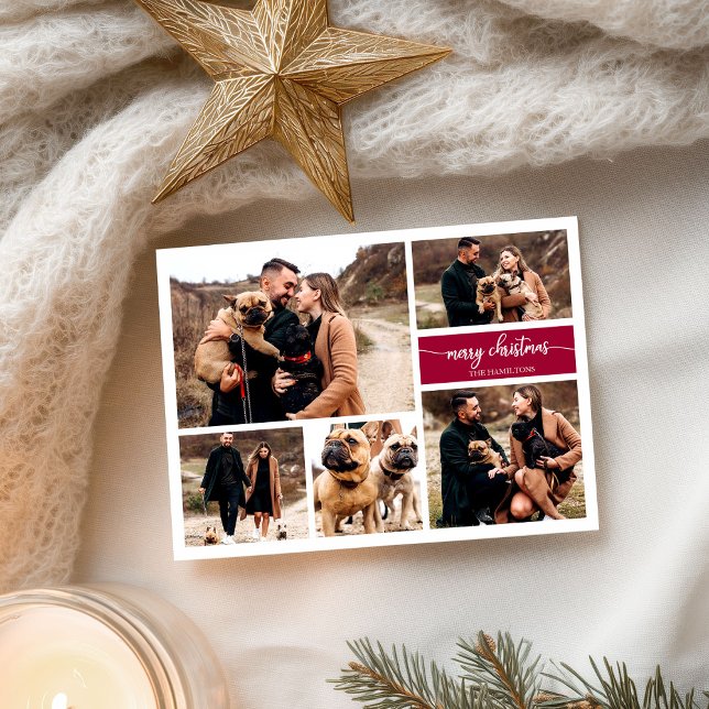 5 bilder Collage Chic Script God Jul Vykort (Skapare uppladdad)