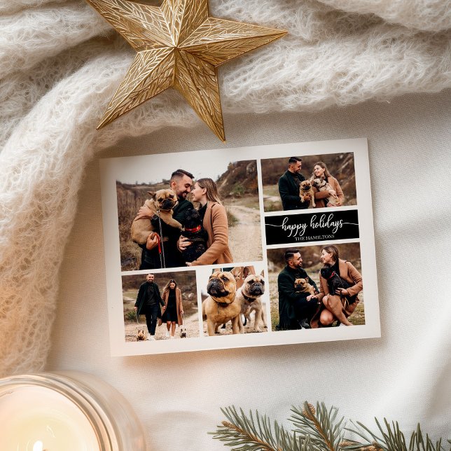 5 bilder Glad jul Modern collage Svart Vykort (Skapare uppladdad)