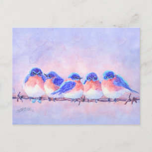 5 BLUEBIRDS på en WIRE av SHARON SHARPE Vykort