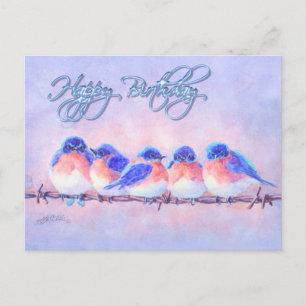 5 BLUEBIRDS på en WIRE & TEXT av SHARON SHARPE Vykort