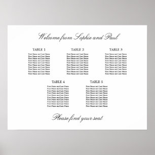 5 Bord Elegant Minimalistisk Placeringsplan Poster