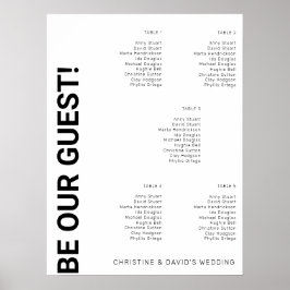 5 bord Enkel Vit Bröllops sittplatsschema Poster