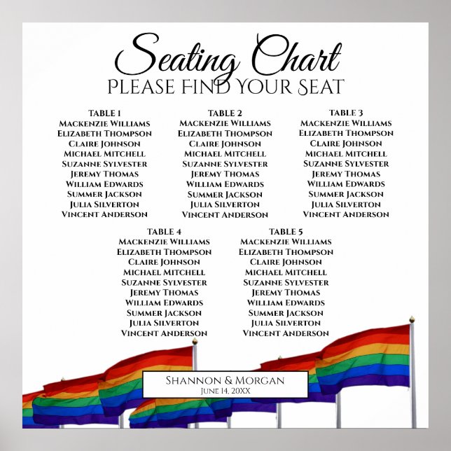 5 Bord Gay Pride Flaggor Bröllops Bordskarta Poster (Framsidan)