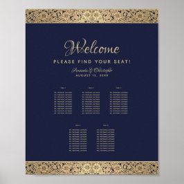 5 Bord Navyblå Bröllopsplatskarta Guld Ros Poster