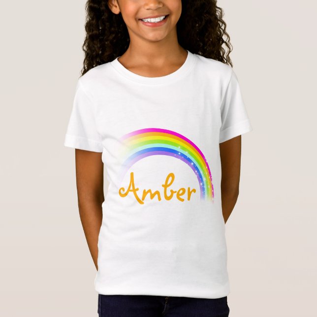 5 brev namn regnbåge, orangegula flickor överst t-shirt (Framsida)