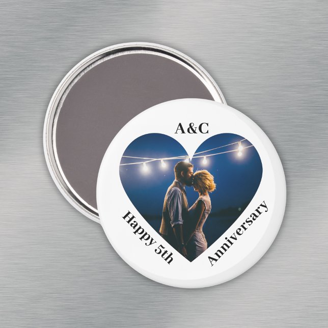5 Bröllop-årsdag Ett par Keepsaké Heart Photo Magnet (5 Wedding Anniversary Couple Keepsake Heart Photo Magnet
)
