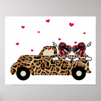 5 Buffalo Rutmönstrade Hjärtan På Leopard Lastbil Poster