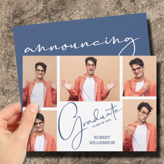 5 Chic för Photo Studenten Collage Meddelande (5 Photo Graduation Collage Chic Script Announcements)