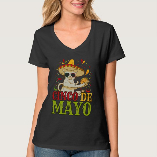 5 Cinco De Mayo  Cat With Mexican Hat And Taco T Shirt (Framsida)