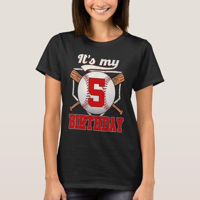 5:e baseball Birthday Boy Player 5 ÅRS Baseb T Shirt (Framsida)