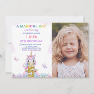 5:e Blommigten Unicorn Birthday-inbjudningar med f Inbjudningar