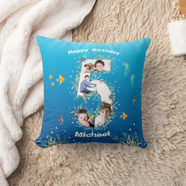 5:e födelsedag fotokollage under havet kudde (Filt)