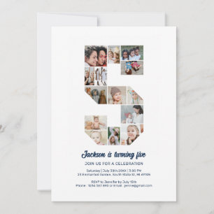 5:e födelsedag nummer 5 Anpassningsbar Fotokollage Inbjudningar