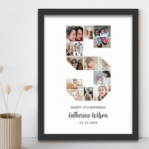 5:e födelsedag nummer 5 Fotokollage Anpassningsbar Poster