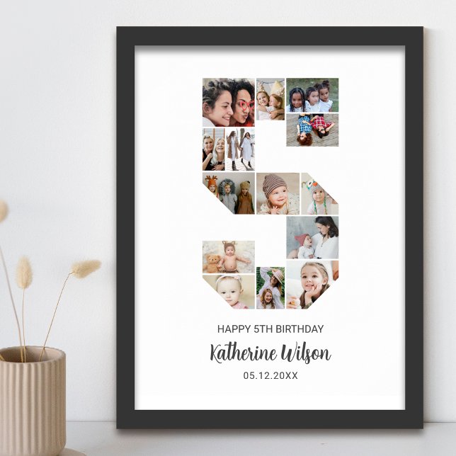 5:e födelsedag nummer 5 Fotokollage Anpassningsbar Poster (Skapare uppladdad)