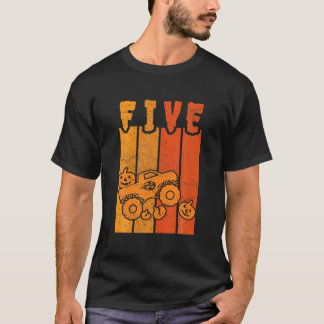 5:e födelsedag Retro Pumpkin Monster Lastbil Hallo T Shirt