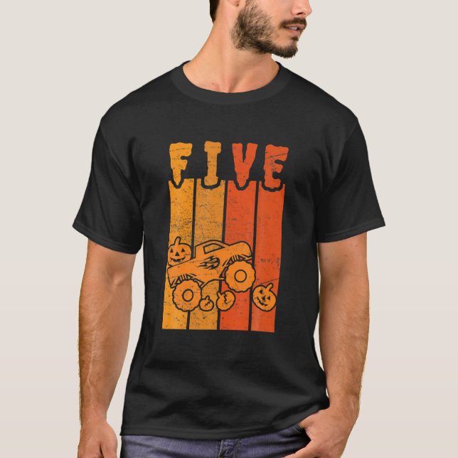 5:e födelsedag Retro Pumpkin Monster Lastbil Hallo T Shirt (Framsida)
