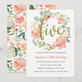 5:e födelsedag Rosa Guld Blommigt Utandningsinbjud Inbjudningar