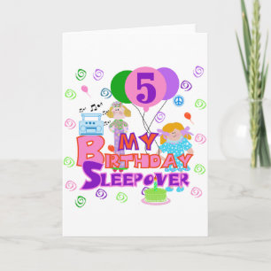 5:e födelsedag Sleepover Tshirts och gåvor Kort