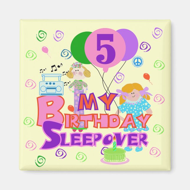 5:e födelsedag Sleepover Tshirts och gåvor Magnet (Framsidan)