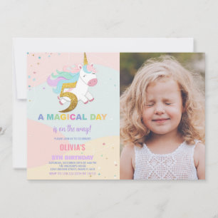 5:e födelsedag Unicorn Birthday-inbjudan med foto Inbjudningar