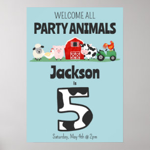 5:e födelsedag Välkomna Party Animals Farm Poster