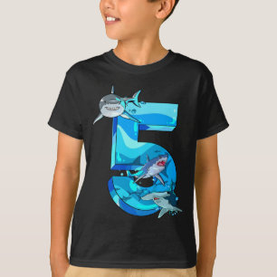 5:e födelsedagen 5 år Gammal haj Boys Sea Ocean B- T Shirt
