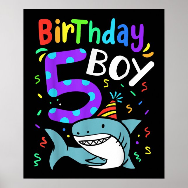 5:e födelsedagen 5 år gammal, hajgåvor poster (Framsidan)