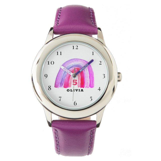 5:e födelsedagen 5 års gammal Lila Rainbow Boho Armbandsur (Framsida)