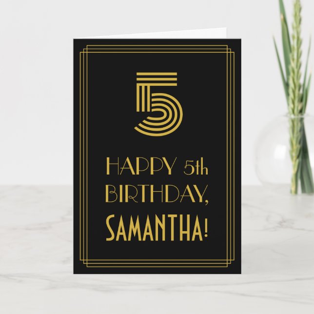 5:e födelsedagen: Art Deco Inspired Titta "5" & Na Kort (Framsida)