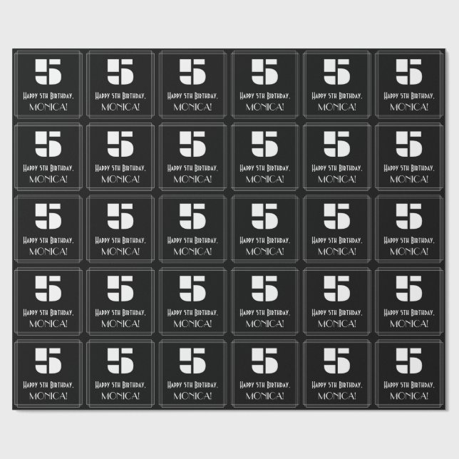 5:e födelsedagen: Art Deco Inspired Titta "5" & Na Presentpapper (Platt)