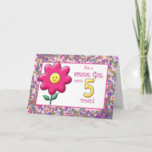 5:e födelsedagen Cute Rosa Flower och Kort