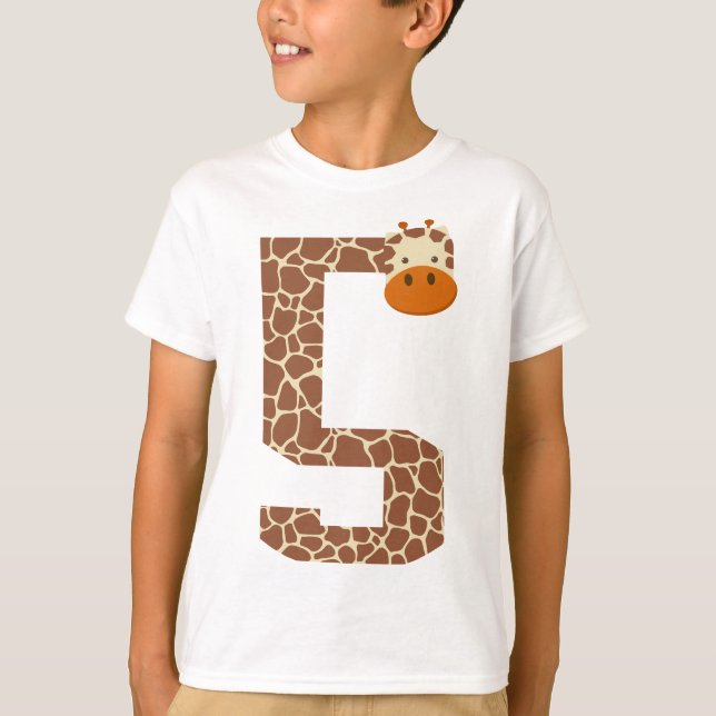 5:e födelsedagen Giraffe Djuren, 5 år gamla pojkar T Shirt (Framsida)