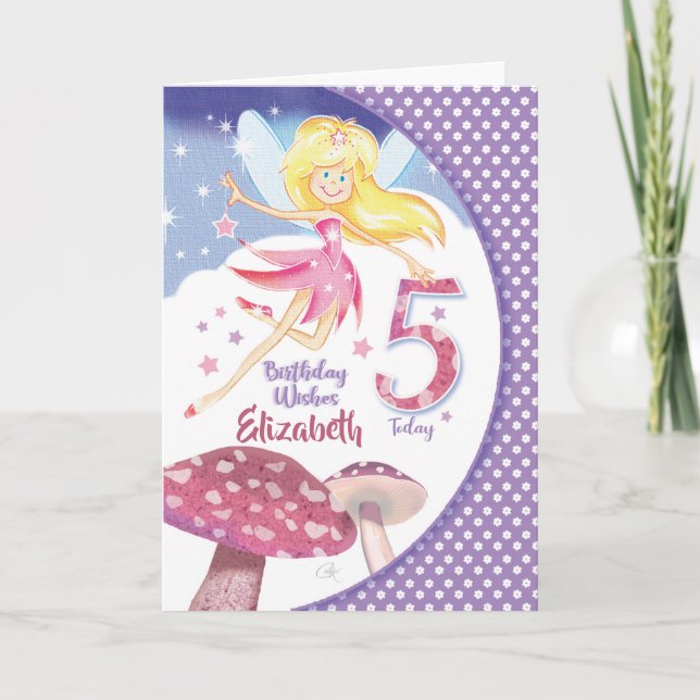 5:e födelsedagen, Rosa Fairy och svamp Kort (Framsida)