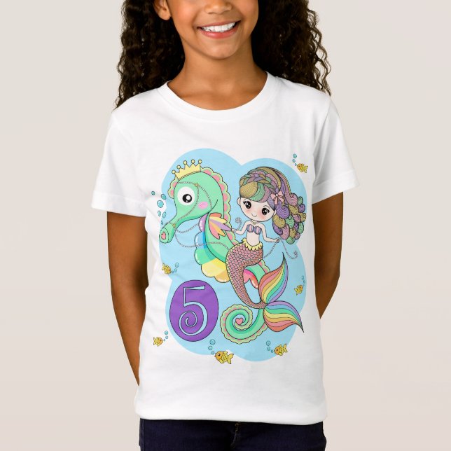 5:e födelsedagen Sjöjungfru T-Shirt (Framsida)