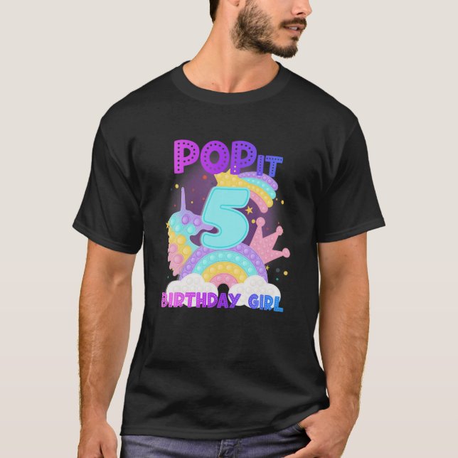 5:e födelsedagsdagen Unicorn Fidget Pop it Birthda T Shirt (Framsida)