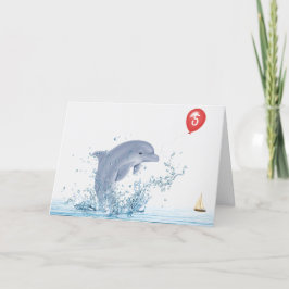 5:e födelsedagsdelfinen med röd ballong kort